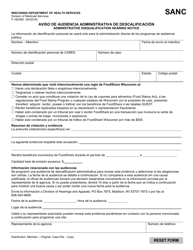 Document preview: Formulario F-16038 Aviso De Audiencia Administrativa De Descalificacion - Wisconsin (Spanish)