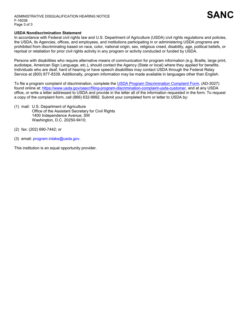 Form F-16038 Administrative Disqualification Hearing Notice - Wisconsin, Page 3