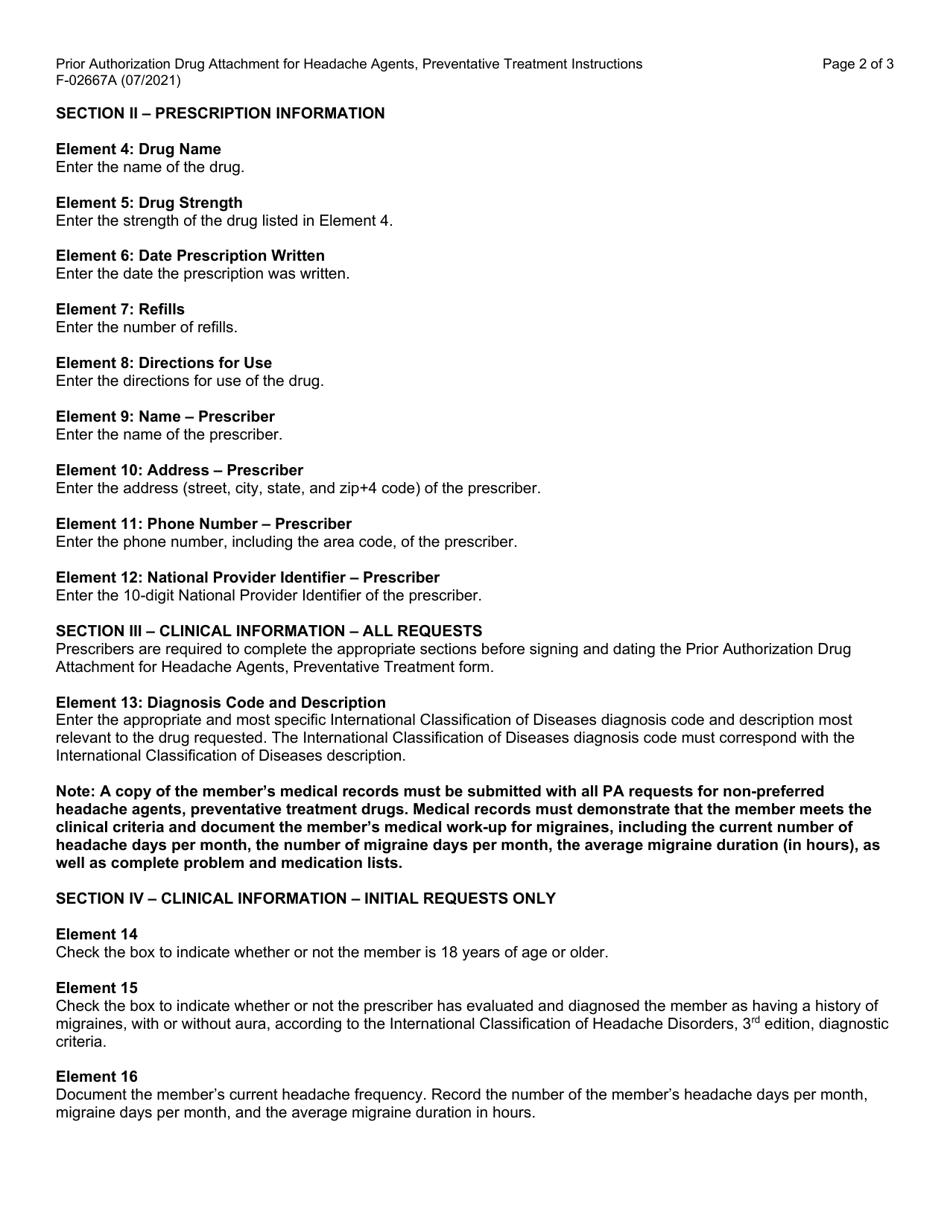Instructions for Form F-02667 Prior Authorization Drug Attachment for Headache Agents, Preventative Treatment - Wisconsin, Page 2