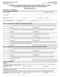 Document preview: Form F-00438 Community Substance Abuse Service (Csas) Verification of Criteria (Clinical Supervisor, Medical Director, Physician, or Service Physician) - Chapter DHS 75.02 (11) - Wisconsin
