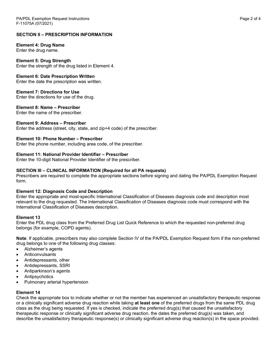 Instructions for Form F-11075 Prior Authorization / Preferred Drug List (Pa / Pdl) Exemption Request - Wisconsin, Page 2