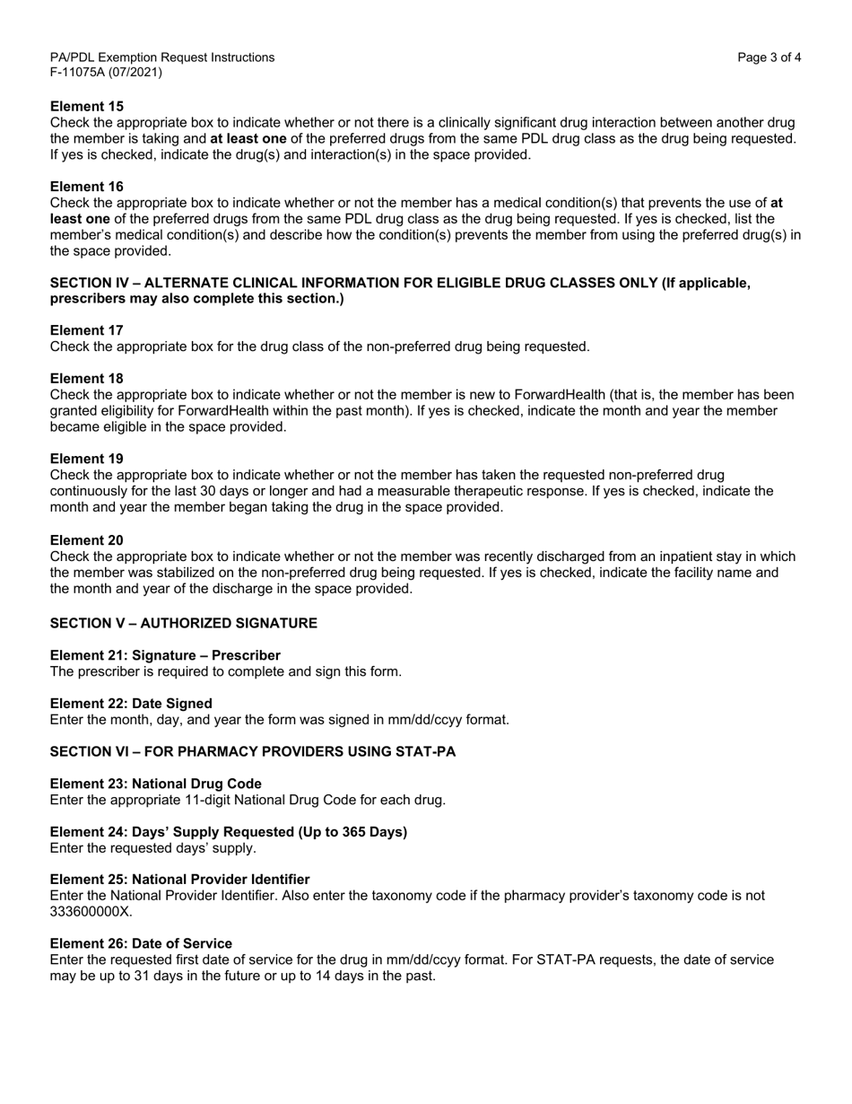 Instructions for Form F-11075 Prior Authorization / Preferred Drug List (Pa / Pdl) Exemption Request - Wisconsin, Page 3