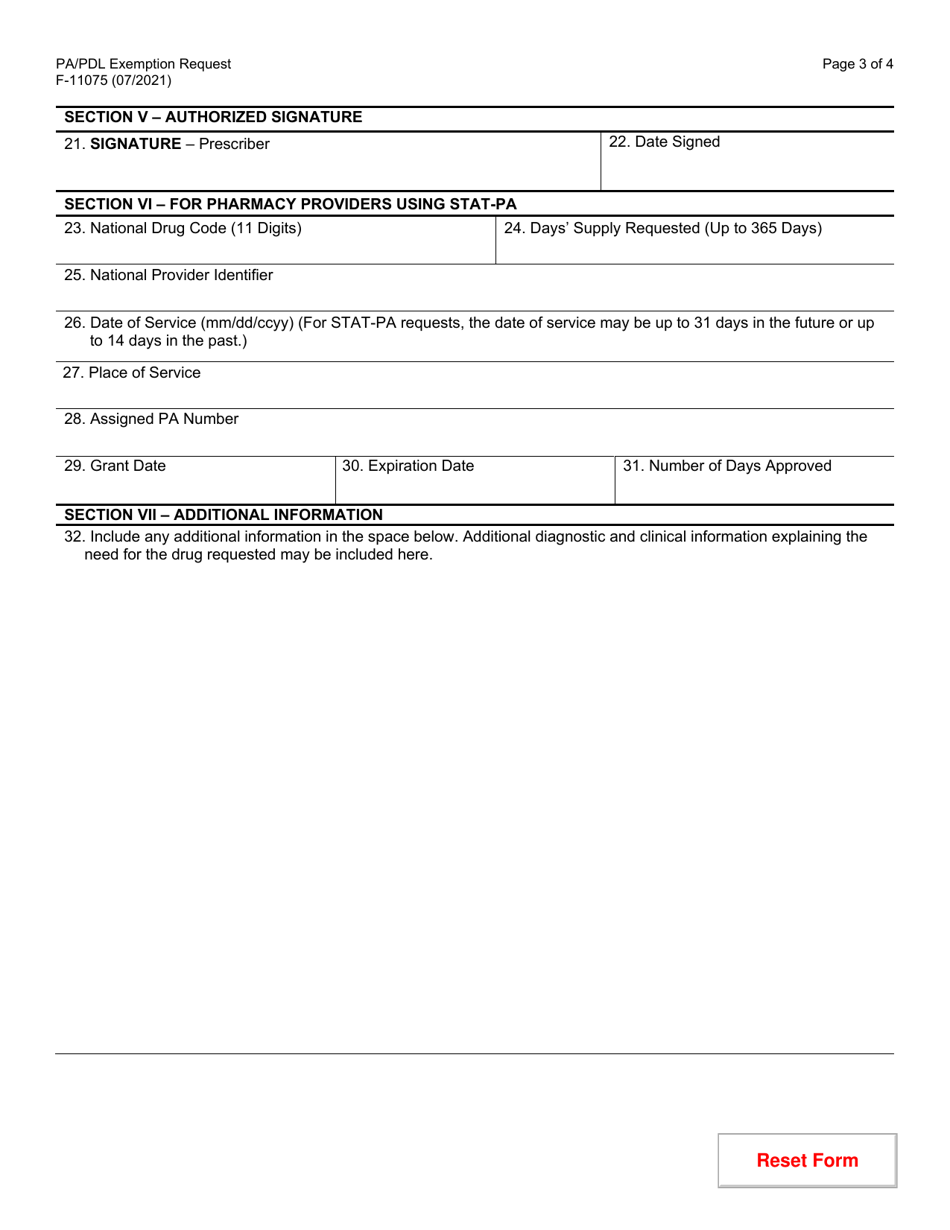 Form F-11075 Prior Authorization / Preferred Drug List (Pa / Pdl) Exemption Request - Wisconsin, Page 3