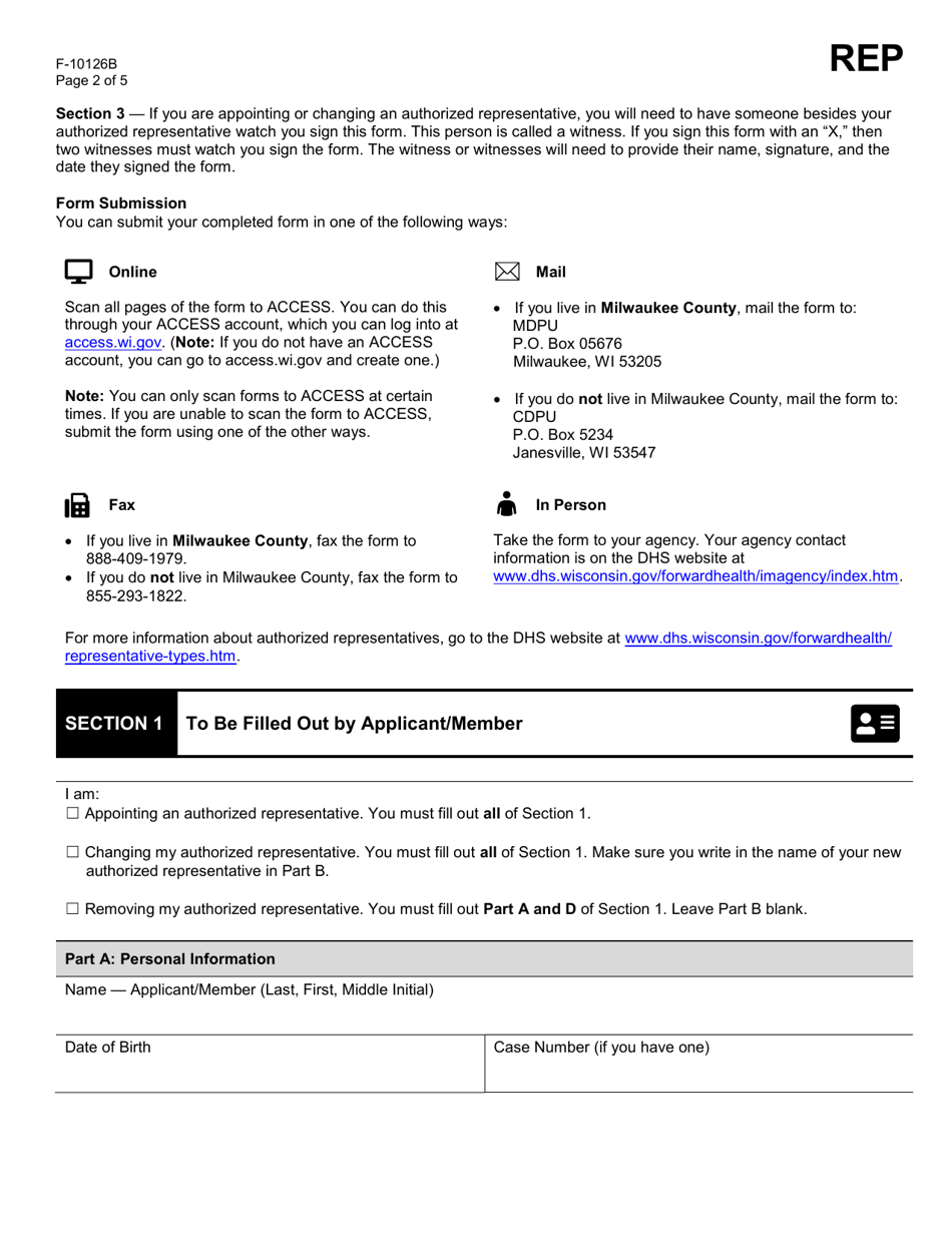 Form F-10126B Appoint, Change, or Remove an Authorized Representative - Organization - Wisconsin, Page 2