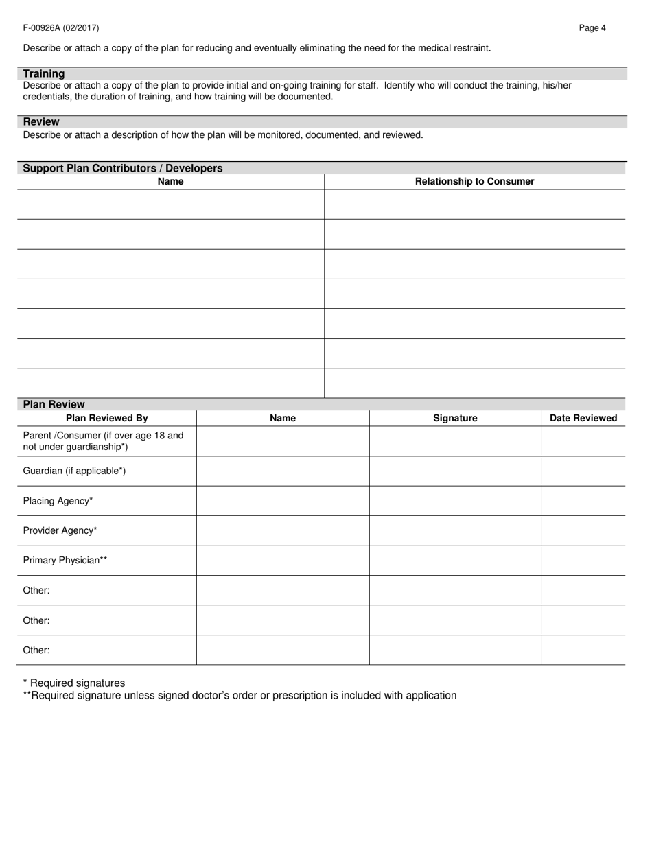 Form F-00926A Request for Use of Medical Restraints - Cltss - Wisconsin, Page 4
