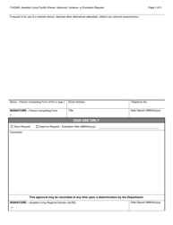 Form F-62548 Assisted Living Facility Waiver, Approval, Variance or Exception Request - Wisconsin, Page 2