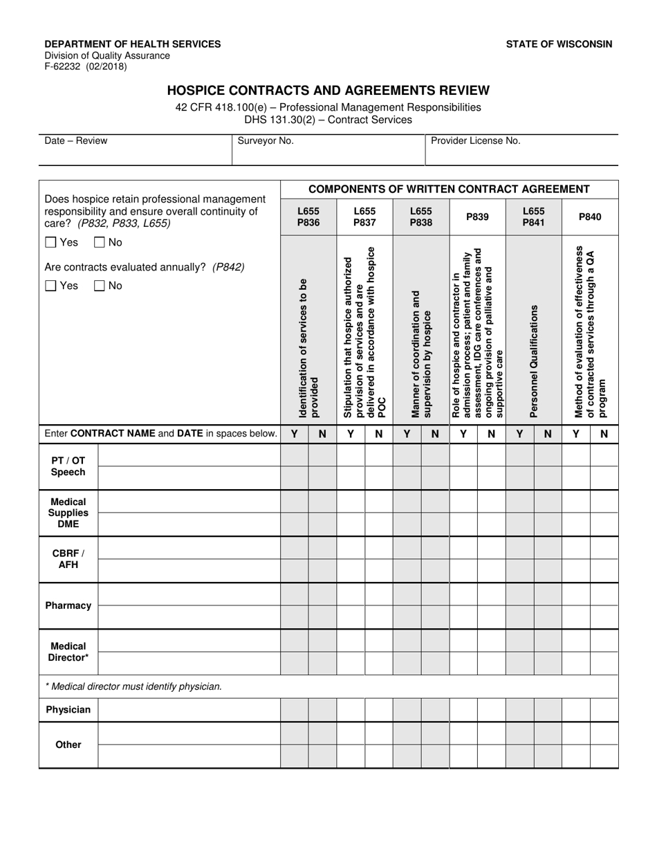 Form F-62232 Hospice Contracts and Agreements Review - Wisconsin, Page 1