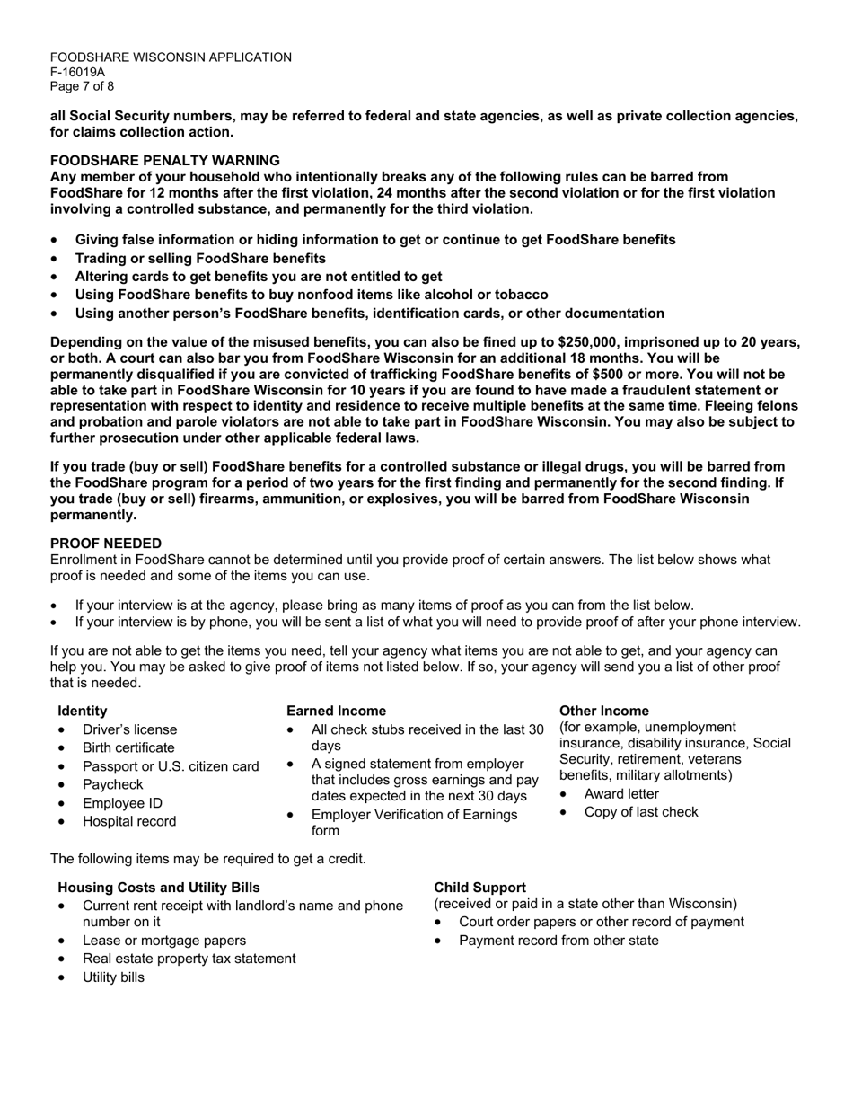 Form F-16019A Foodshare Wisconsin Registration - Wisconsin, Page 7