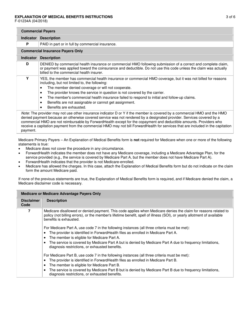 Instructions for Form F-01234 Explanation of Medical Benefits - Wisconsin, Page 3