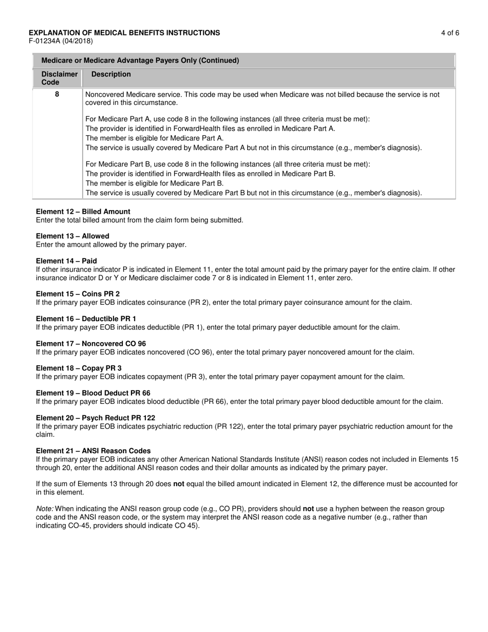 Instructions for Form F-01234 Explanation of Medical Benefits - Wisconsin, Page 4