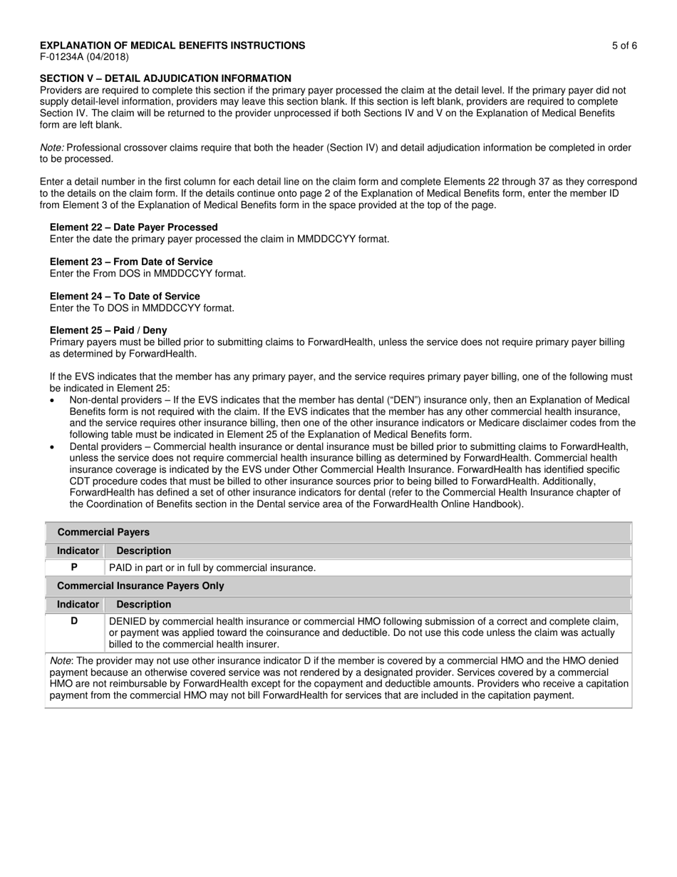 Instructions for Form F-01234 Explanation of Medical Benefits - Wisconsin, Page 5
