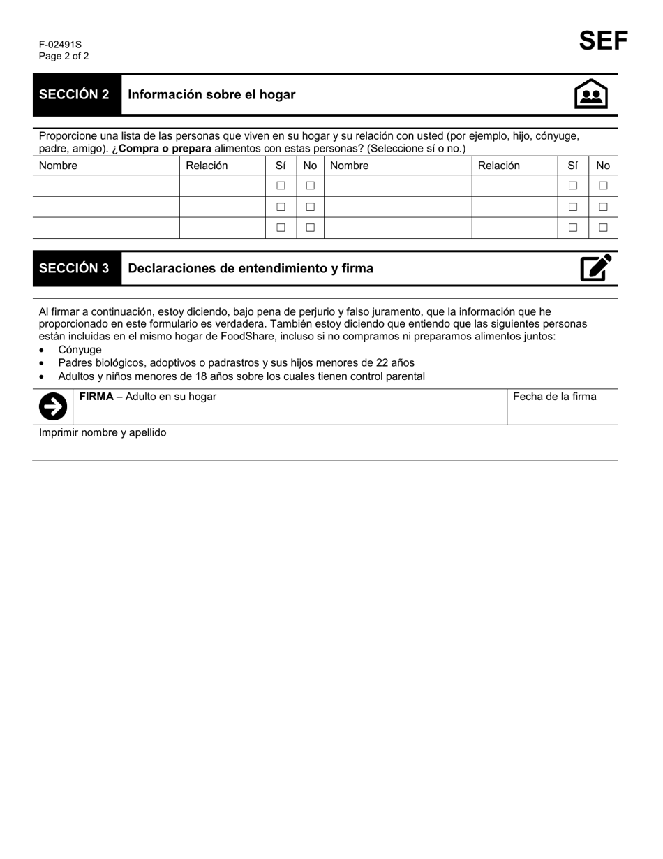 Formulario F-02491 Foodshare Comprar Y Preparar Alimentos Por Separado - Wisconsin (Spanish), Page 2