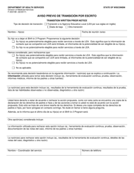 Document preview: Formulario F-00315B Aviso Previo De Transicion Por Escrito - Wisconsin (Spanish)