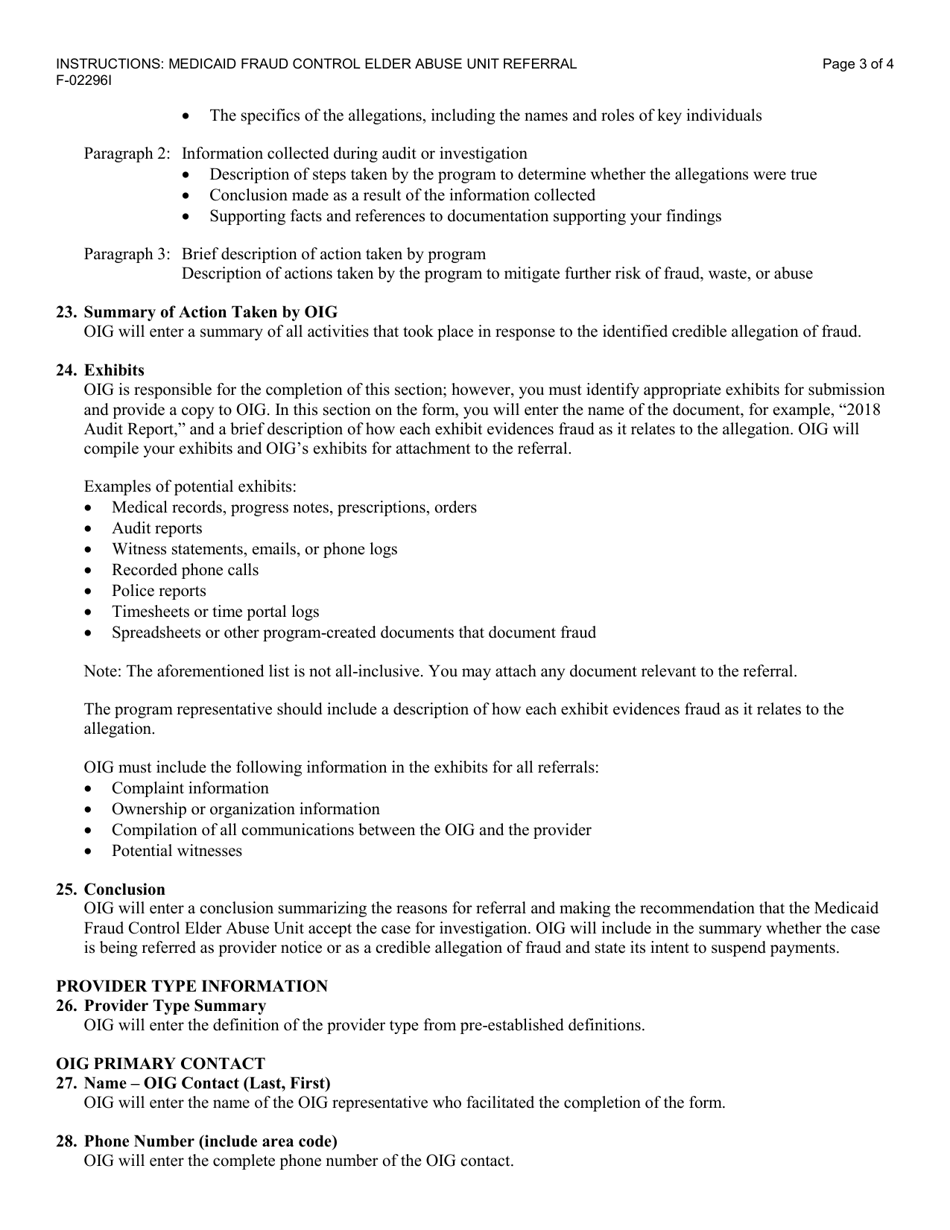 Instructions for Form F-02296 Medicaid Fraud Control Elder Abuse Unit Referral: Used in Partnership With HMOs and Mcos - Wisconsin, Page 3