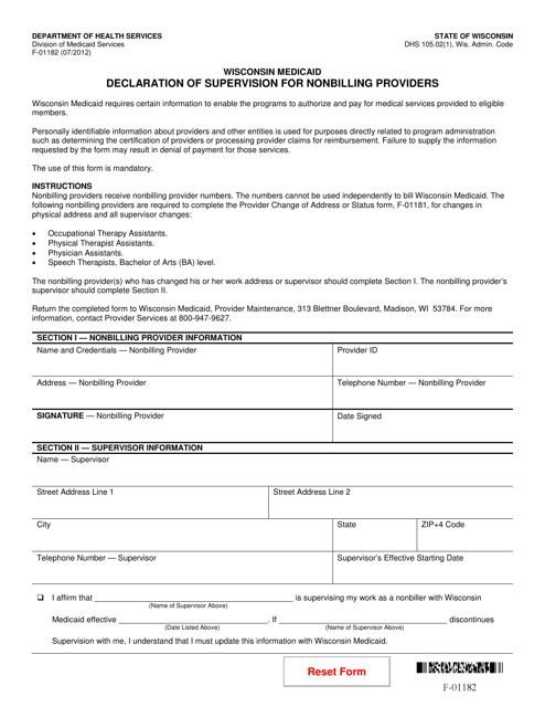 Form F-01182  Printable Pdf