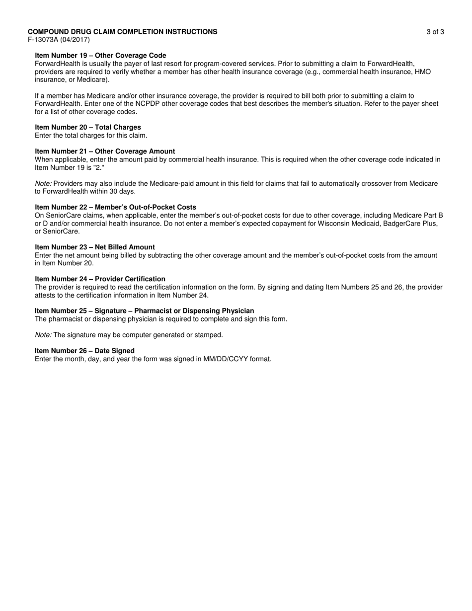 Instructions for Form F-13073 Compound Drug Claim - Wisconsin, Page 3