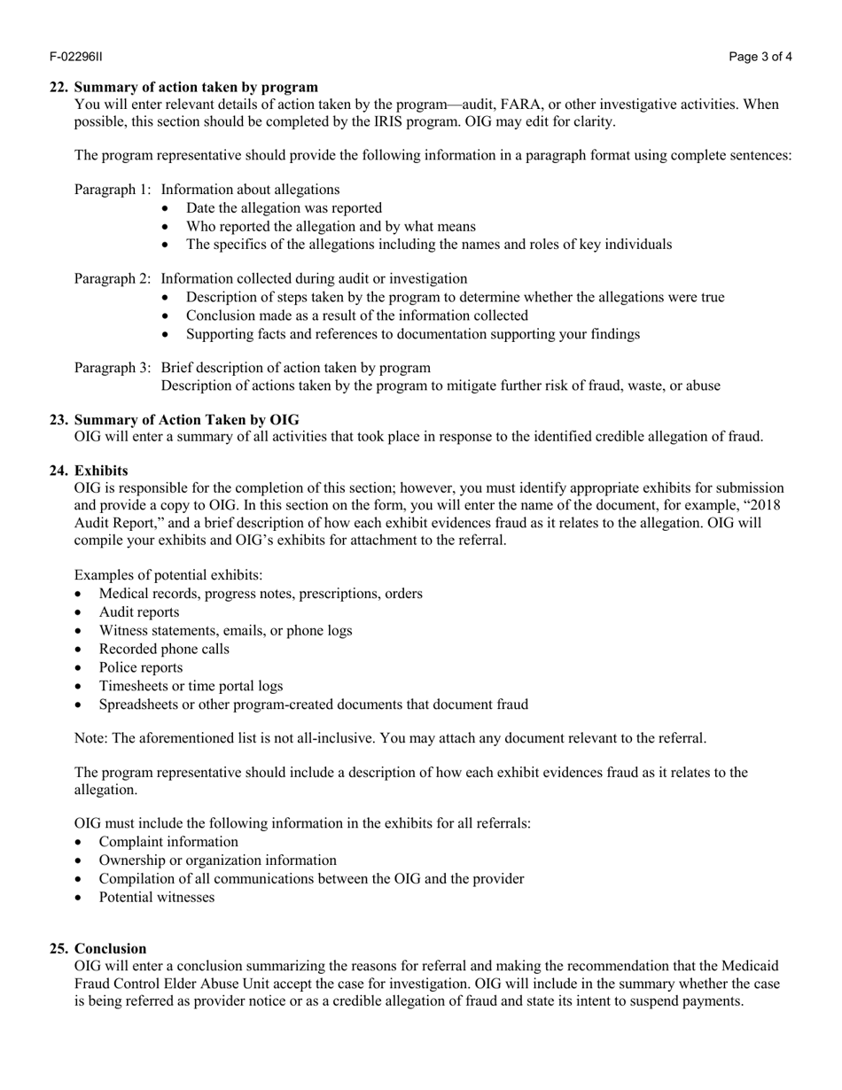 Instructions for Form F-02296 Medicaid Fraud Control Elder Abuse Unit Referral: Used in Partnership With Iris - Wisconsin, Page 3
