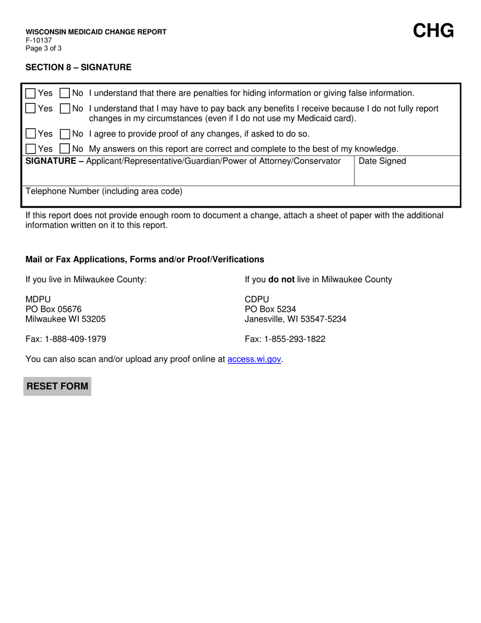 Form F-10137 Wisconsin Medicaid Change Report - Wisconsin, Page 3
