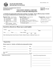 Form DJ-LE-250 &quot;Wisconsin Criminal History Single Name Record Request&quot; - Wisconsin
