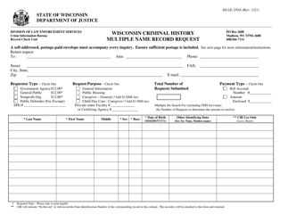 Form DJ-LE-250A &quot;Wisconsin Criminal History Multiple Name Record Request&quot; - Wisconsin