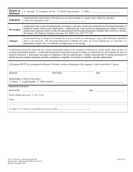 Form F-011 Authorization to Release Health Records - Wyoming, Page 2