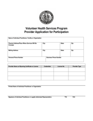 Document preview: Provider Application for Participation - Volunteer Health Services Program - Wyoming