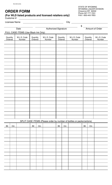 Form WLD-803 Order Form - Wyoming