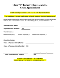 &quot;Class B Industry Representative Cross Appointment Letter&quot; - Wyoming