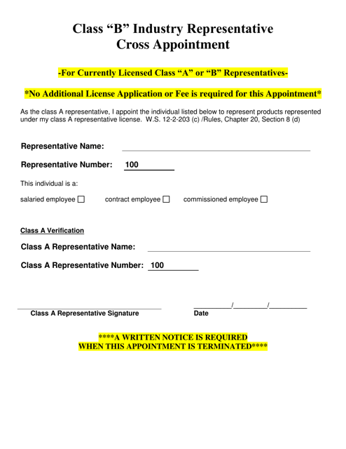 Class B Industry Representative Cross Appointment Letter - Wyoming