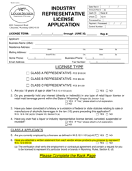 Form WLD-5 &quot;Industry Representative License Application&quot; - Wyoming