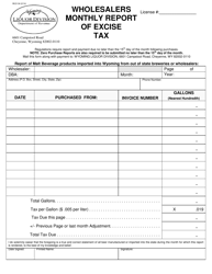 Form WLD-34 &quot;Wholesalers Monthly Report of Excise Tax&quot; - Wyoming