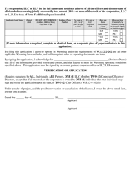 Chartered Transportation Liquor License Application - Wyoming, Page 2