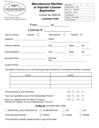 Form WLD-29 &quot;Manufacturer/Rectifier or Importer License Application&quot; - Wyoming