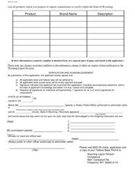 Form WLD-29 Manufacturer/Rectifier or Importer License Application - Wyoming, Page 3