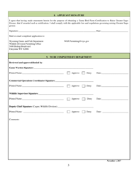 Application for Game Bird Farm Certification to Raise Greater Sage-Grouse - Wyoming, Page 3