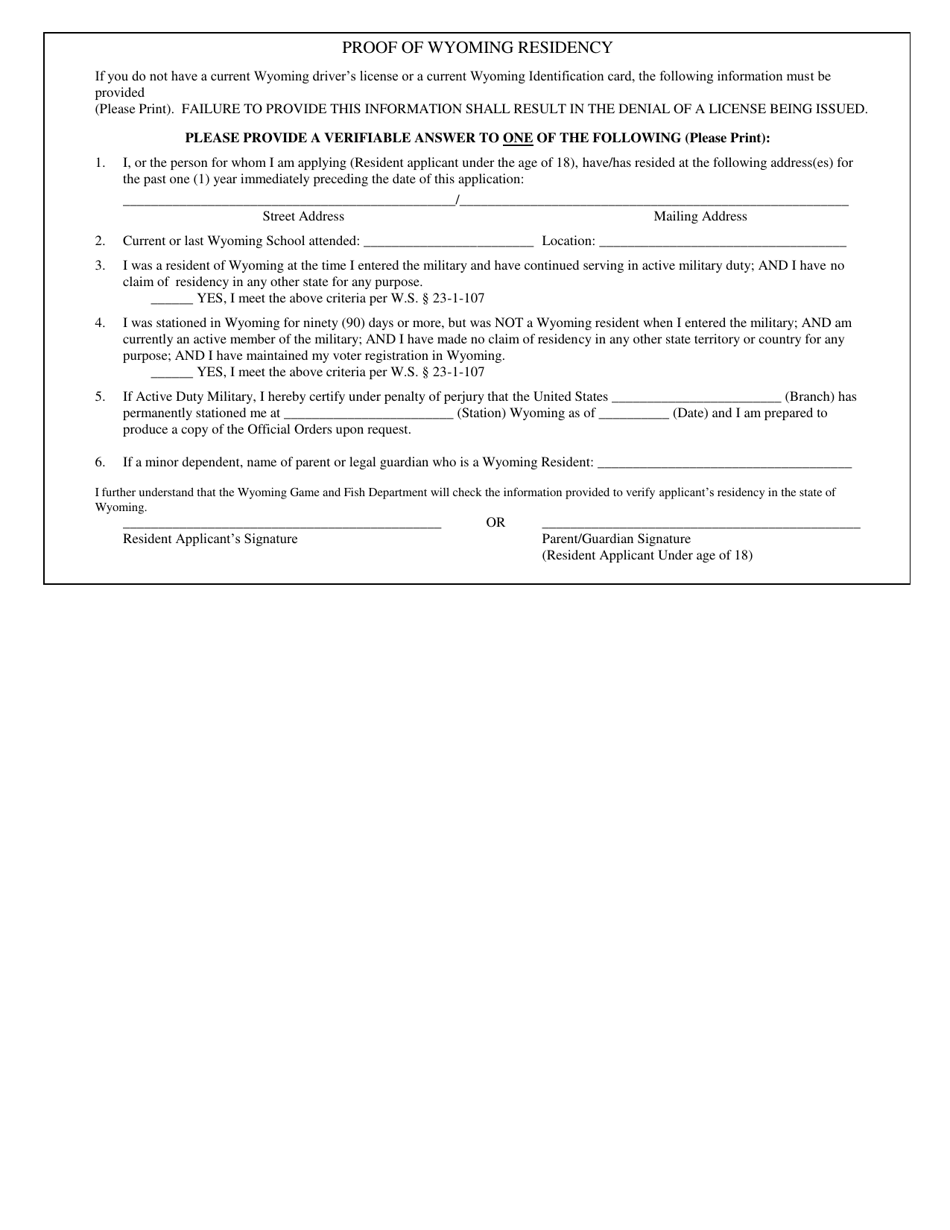 Wyoming Proof of Wyoming Residency Fill Out, Sign Online and Download