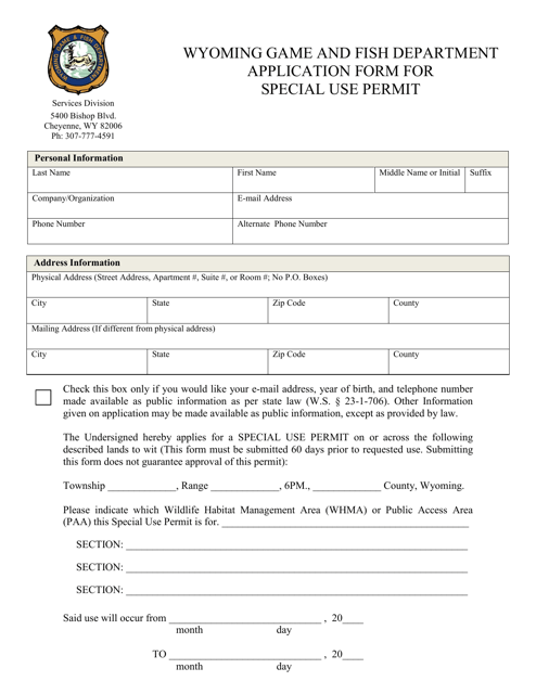 Application Form for Special Use Permit - Wyoming