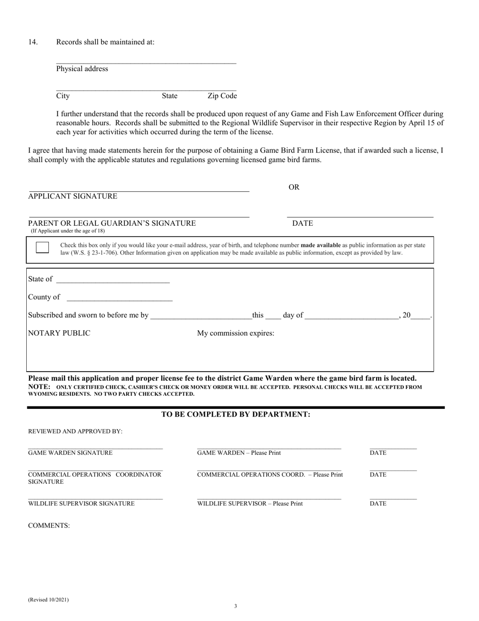 Game Bird Farm Initial / Original Application - Wyoming, Page 3