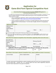 &quot;Application for Game Bird Farm Special Competitive Hunt&quot; - Wyoming