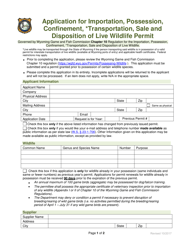 &quot;Application for Importation, Possession, Confinement, Transportation,sale and Disposition of Live Wildlife Permit&quot; - Wyoming
