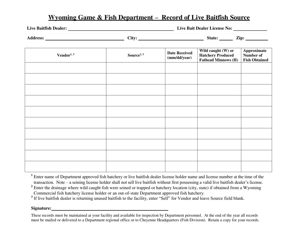 Record of Live Baitfish Source - Wyoming, Page 1