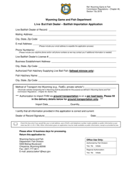 Document preview: Live Baitfish Dealer - Baitfish Importation Application - Wyoming