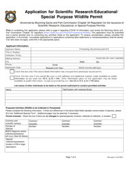 &quot;Application for Scientific Research/Educational/Special Purpose Wildlife Permit&quot; - Wyoming