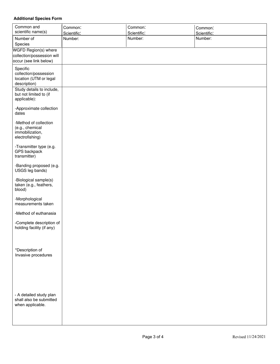 Application for Scientific Research / Educational / Special Purpose Wildlife Permit - Wyoming, Page 3