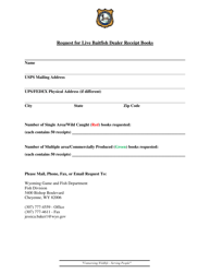 Document preview: Request for Live Baitfish Dealer Receipt Books - Wyoming