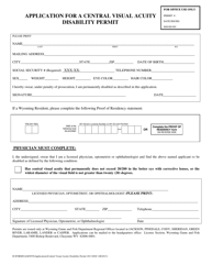&quot;Application for a Central Visual Acuity Disability Permit&quot; - Wyoming