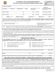&quot;Hunting Season Extension Permit Application&quot; - Wyoming