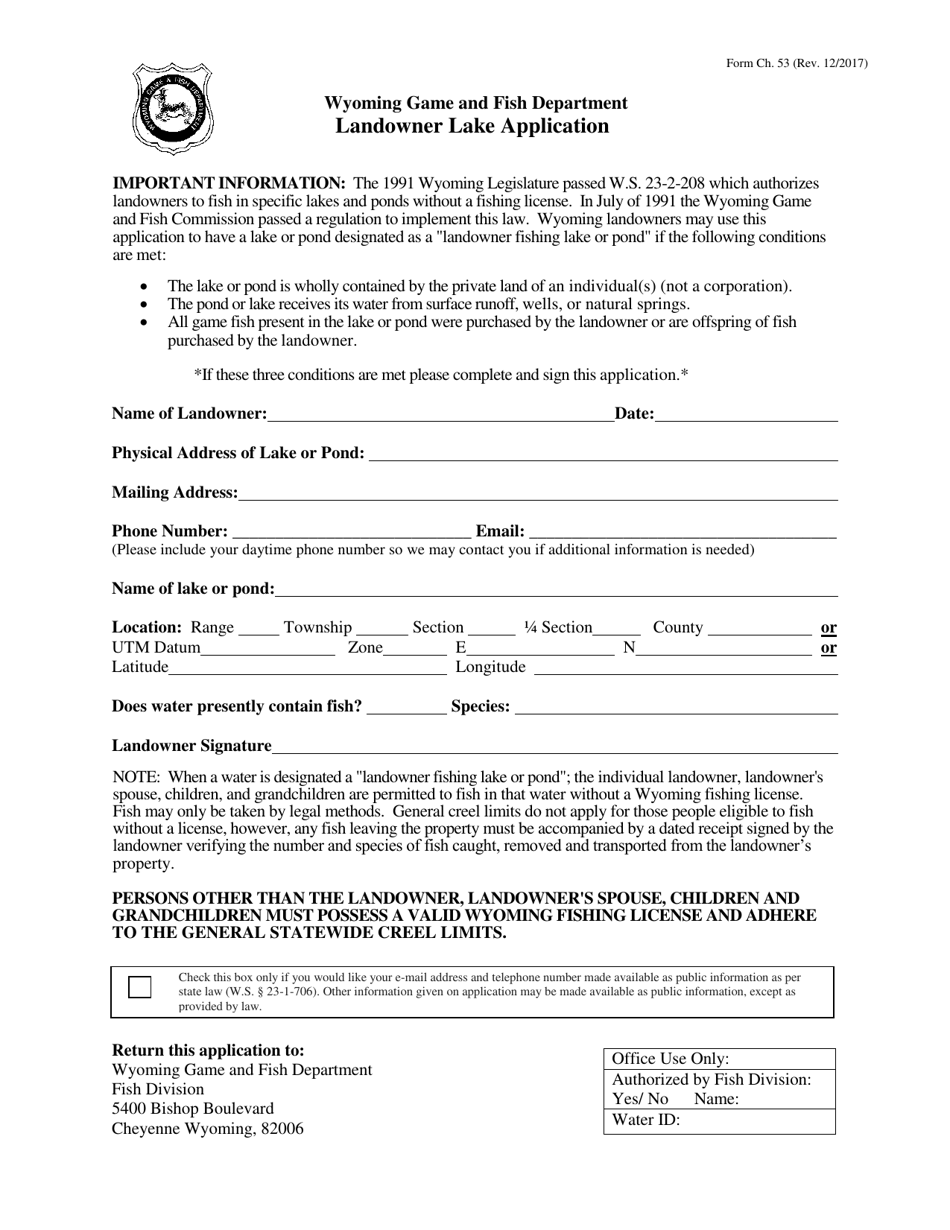 Wyoming Landowner Lake Application - Fill Out, Sign Online and Download ...