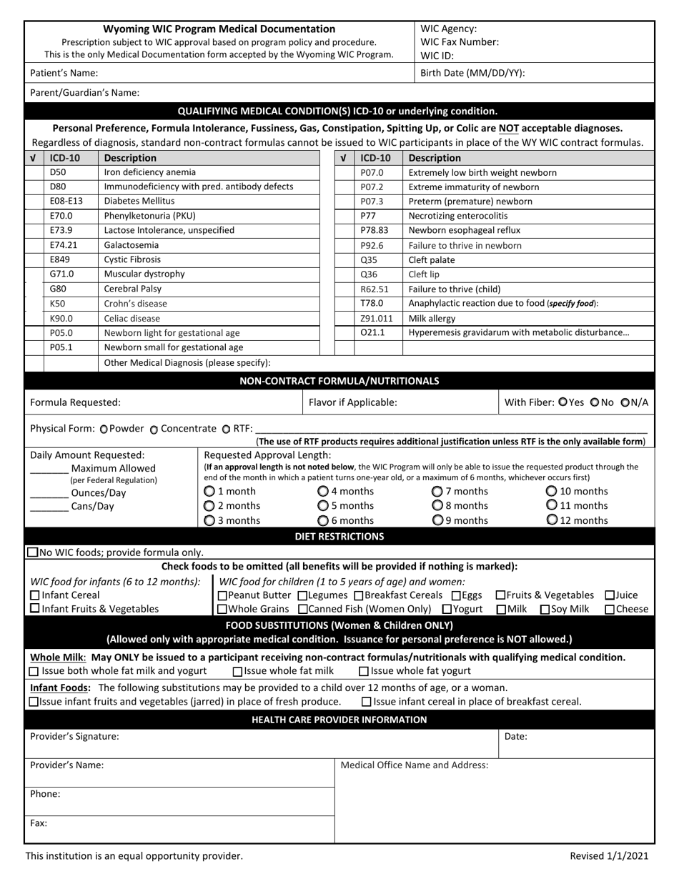 Wic Eligible Formulas and Medical Documentation Form - Wyoming, Page 2