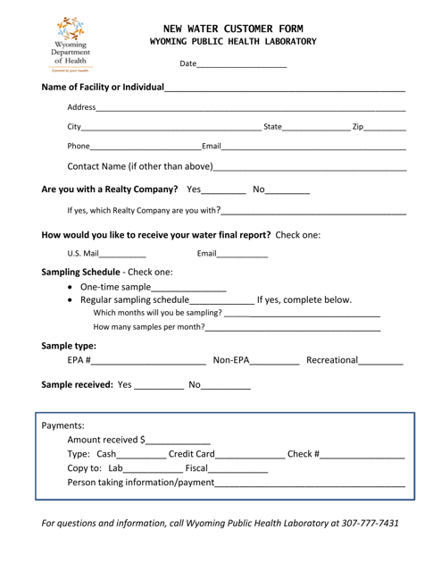 New Water Customer Form - Wyoming Download Pdf